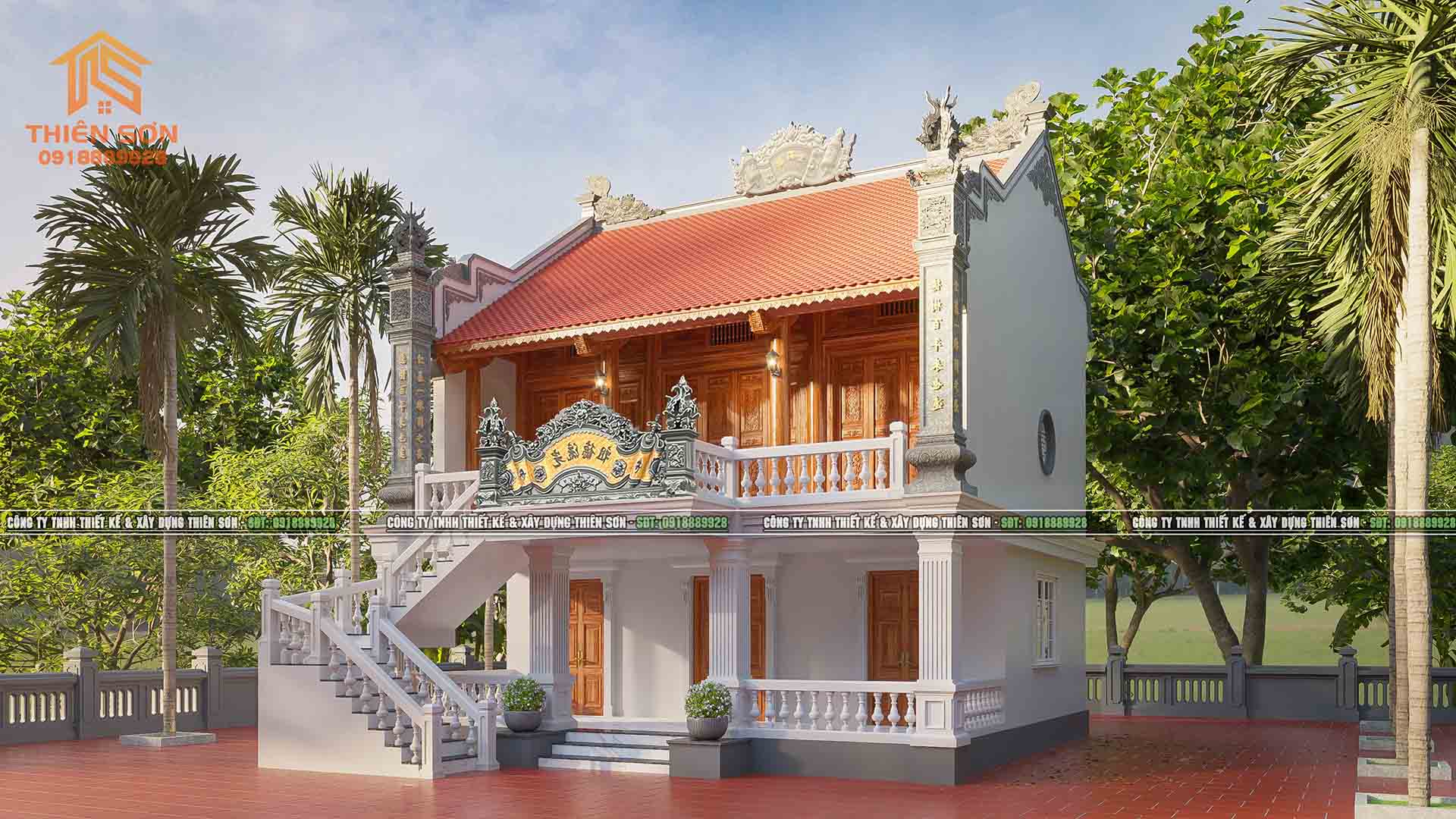 Thiết kế nhà thờ bê tông giả gỗ 2 tầng 2 mái tại Nam Định