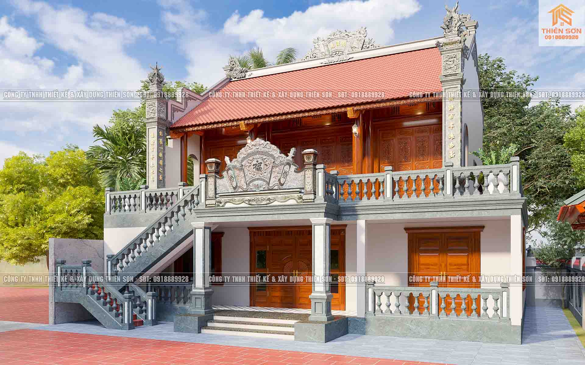 Thiết kế điện thờ 3 gian 2 tầng nhà cậu Học ở Bắc Ninh