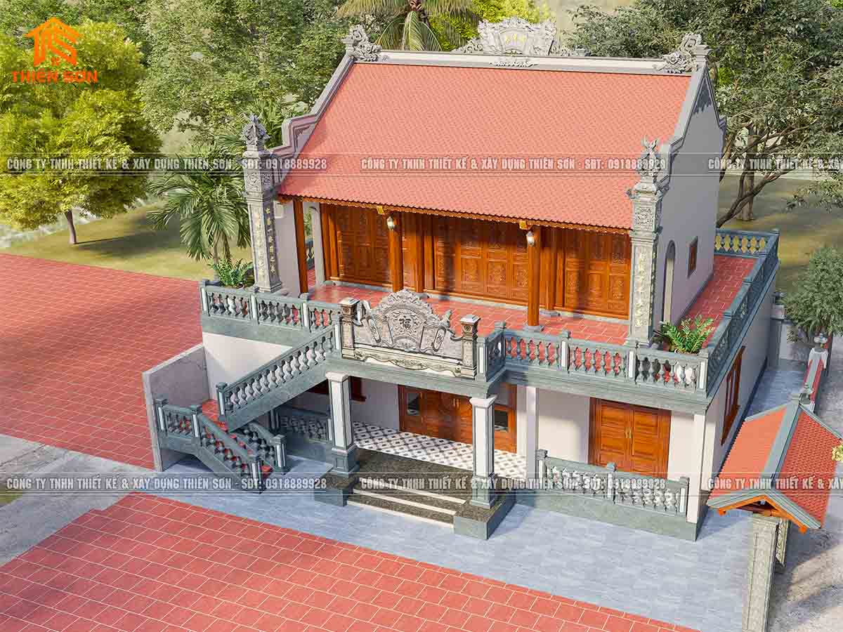 Thiết kế điện thờ 3 gian 2 tầng nhà cậu Học ở Bắc Ninh