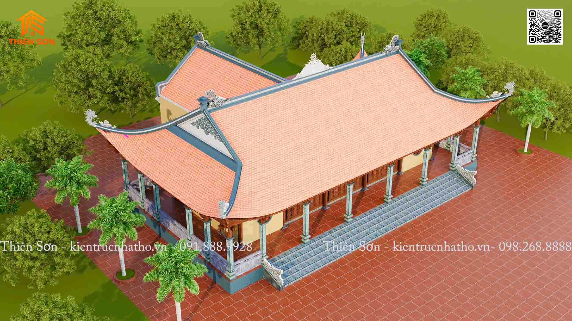 Bản thiết kế chùa Phổ Am 5 gian 4 mái tại Hà Nội