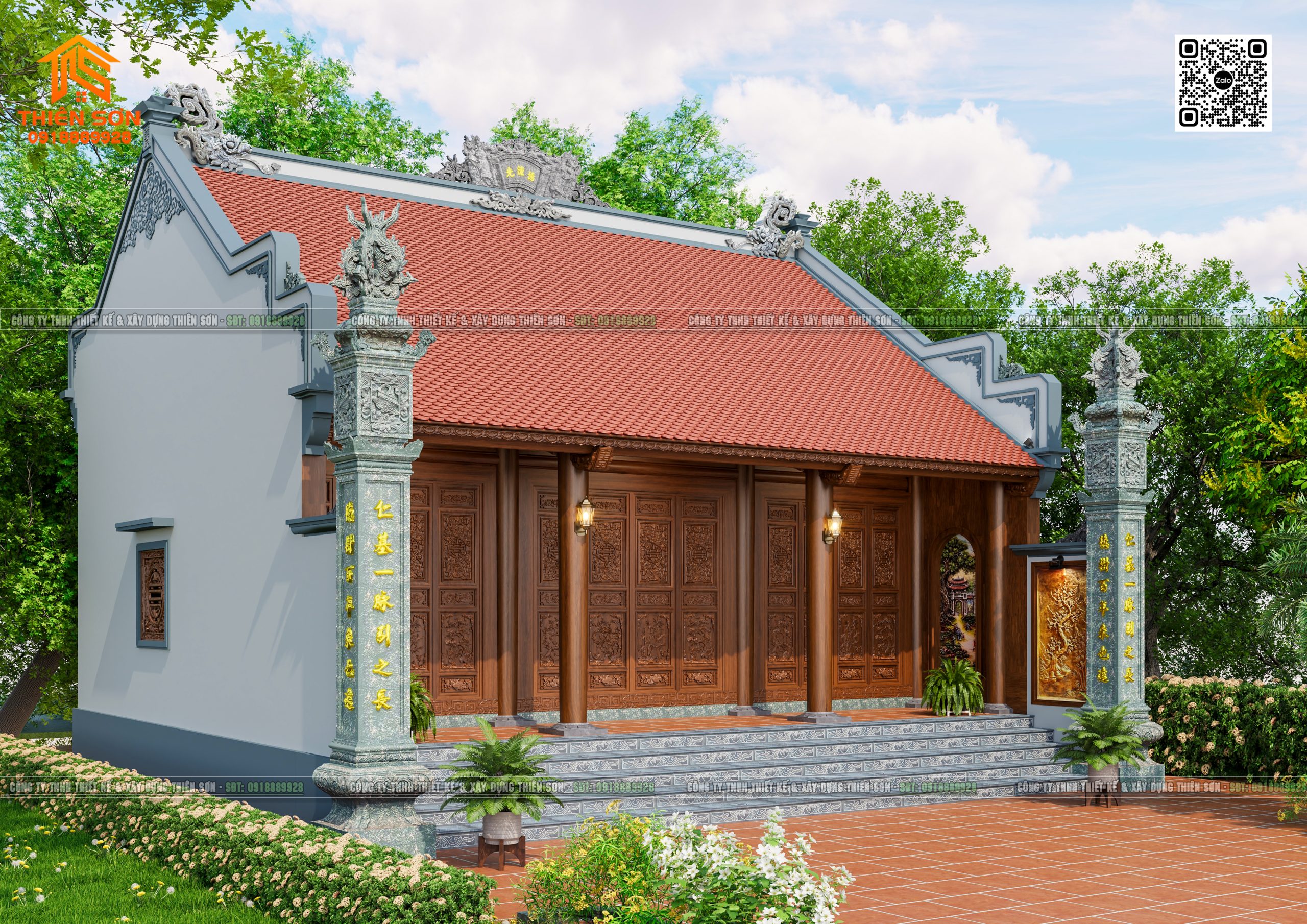 Kích thước nhà 3 gian bê tông giả gỗ tiêu chuẩn